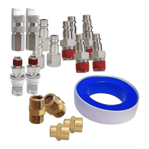 Super Quick Connect Air Coupler Kit For Compressor Tools With Premium Brass And Steel Pneumatic Fitting Set In 1/4 Inch NPT Size For Garage Auto Shop Use To Maximize Workflow Efficiency Today.