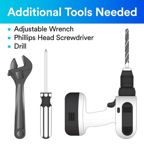 Tools required for Maximum Under Sink Water Filtration System That Kills Lead And Chlorine Taste Blocks Microbial Cysts, drill, screwdriver.