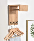 Heavy Duty Solid Wood Wall Mounted Coat Rack With Reinforced Metal Hooks, featuring wood shelf and hooks for easy access.