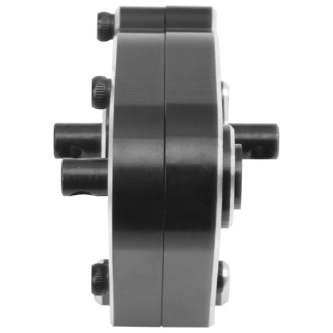 Rock Solid Heavy Duty Metal Transfer Case Gearbox For 112 Scale Rc Crawlers featuring steel design and mounting bolts seen from the side.