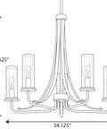 Diagram of Riley Collection 5 Light Clear Glass Traditional Chandelier In Brushed Nickel With Polished Chrome Accents dimensions