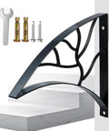 Badass Black Wrought Iron Porch Handrail With Dope Leaf Style Wall Mounted Stair Grab Rail, detailed view with mounting hardware.