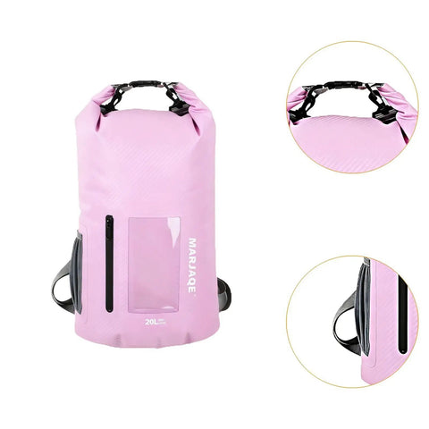 Waterproof Paddling Backpack With Wide Opening, Lightweight 20L Gear Carrier For Camping, Open Water, Beach, And Hiking, Pink