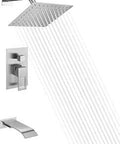 Anti-Scald Tub And Shower Faucet Set With Pressure Balance Valve, 8-Inch Shower Head And Waterfall Tub Spout, Brushed Nickel Finish