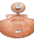 Artistic Bathroom Vessel Sink Shell Shaped Crystal Glass Wash Bowl Sink Counter Top Installation Bathroom Vanity Sinks With Faucet & Pop-Up Drain - top view with waterfall tap