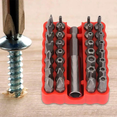 Stunning 32 in 1 Hollow Star And Hex Bit Set For Pros T9 To T40 Torx Plus Security Bits Great For Bike Repair Electronics And Custom Builds, chrome steel bits in red case