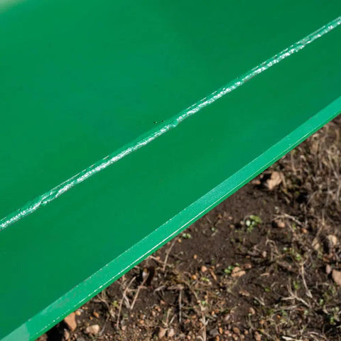 Close-up of heavy duty reinforced gussets on 5 Foot Dirt Bucket Attachment for Tractors That Fits John Deere Hook and Pin Tractors
