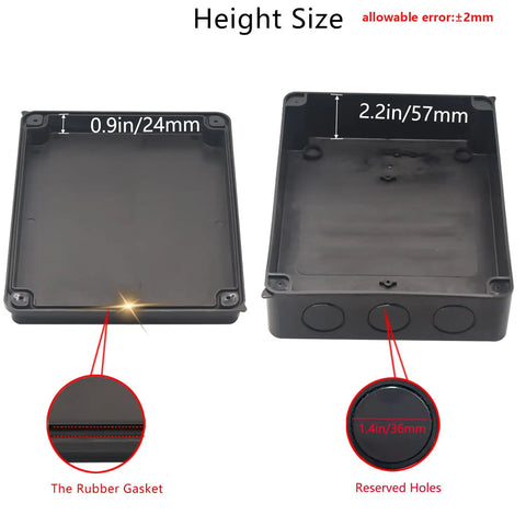 Dimensions of IP65 Waterproof Junction Box With Reserved Holes, Built Tough ABS Plastic Electrical Enclosure, 10 x 7.9 x 3.1 Inch Black