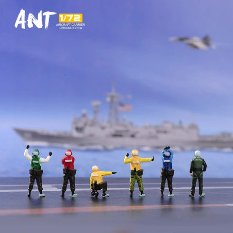 Six Piece One Seventy Two Scale US Aircraft Carrier Deck Crew Figures Set For Aircraft Display Model Kit in colorful clothing