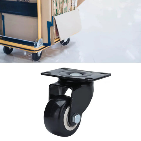 Solid 2.5 Inch Heavy Duty Swivel Casters Featuring Twin Ball Bearings And Quiet Rolling Polyester Wheels For Warehouse Carts and Utility Furniture. View of a single caster wheel.