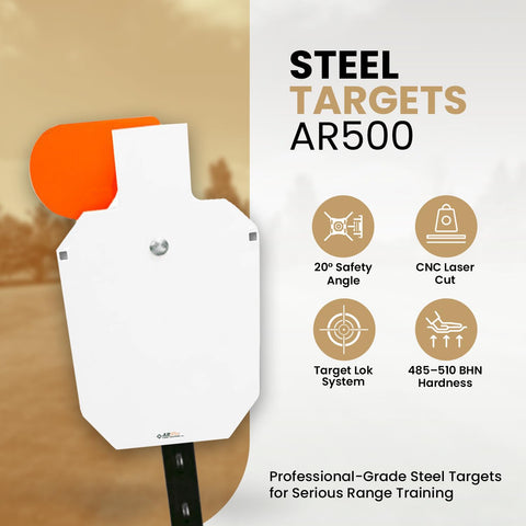 Beefy 12x20 Steel Targets For Range Practice With 3/8 Inch AR500 Plate IPSC Silhouette T Post Mount System And Reactive Hostage Paddle