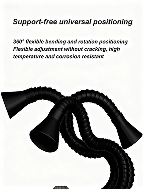 Heavy Duty Fume Extraction Arm With Articulated Duct Hose and Nozzle, black flexible hose, support-free universal positioning