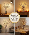 Two Pack Battery Operated LED Willow Branch Lights For Vase Decor, 30 Inch Lighted Brown Twig Branches on tables and mantels