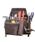 Top Grain Leather Construction Tool Pouch Dominant Right Side With 9 Pockets And A 3 Inch Belt Slit Pro Grade Built For Tough Tradesmen