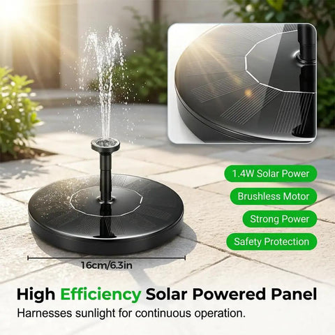 Close-up of Solar Powered Floating Fountain For Bird Bath And Pond Easy Setup Outdoor Water Feature in sunlight