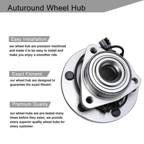 Front Wheel Bearing Hub Assembly 515066 6 Lug With ABS For Nissan Titan Armada Pathfinder Infiniti QX56 2004 2005 2006 2007 Compatible Replacement Wheel Hub Bearing Carrier displayed with installation and fitment details.