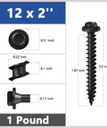 Heavy Duty Exterior Wood Lag Screws Set 43 Pieces 5.5x50mm Black Coated Hex Washer Head Rust Resistant For Decks Patios Pergolas
