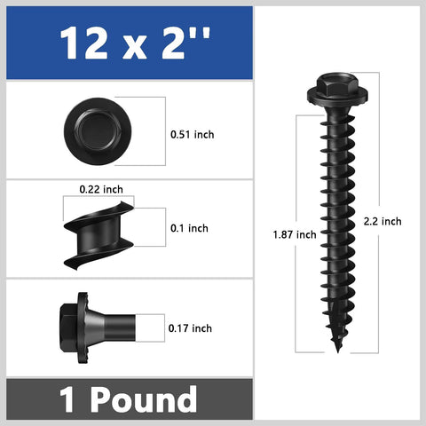 Heavy Duty Exterior Wood Lag Screws Set 43 Pieces 5.5x50mm Black Coated Hex Washer Head Rust Resistant For Decks Patios Pergolas