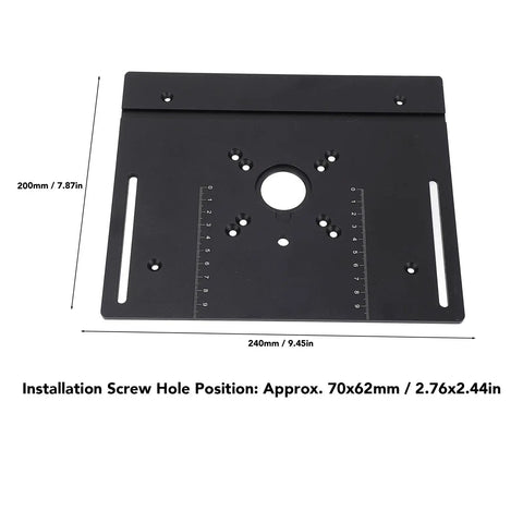 Dead Solid Manual Router Table Base With 51mm Lift Stroke For Woodworking precise height adjustment, black aluminum top with screw hole positions.