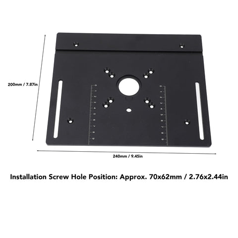 Hand Cranked Router Table Lift System With 51mm Stroke And Four Jaw Clamp Universal Base for woodworking, 240mm x 200mm, black alloy surface.
