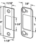 Heavy Duty Deadbolt Strike One Eighth Inch Steel Two Piece Set With Brass Plated Finish And Stainless Construction dimensions