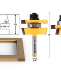 Pro Grade Cabinet Door Rail and Stile Router Bit Set for Shaker Frames, 1/4 inch shank, 3/8 inch depth, with measuring diagram