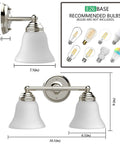 Two Light Chrome Vanity Wall Sconce Lighting With Frosted Glass Shade dimensions and E26 bulb recommendations.