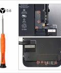 Tri-wing screwdriver from 18 In 1 Phone Screen Repair Kit With Suction Cup Pliers And Precision Screwdriver Set for iPhone shown with highlighted screws.