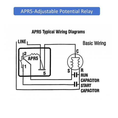 Wiring diagram for Adjustable Potential Relay With 30A At 110 To 270 VAC For 3 And 5 Terminal Systems 5 HP Motor Rating