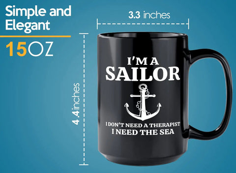 I Don't Need Coffee I Need Boating Time 15oz Black Sailor Mug For Boaters Sailboat Lovers Lake Life Gift Captain Gift Funny Coffee Mug