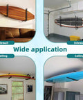 Heavy-Duty Paddleboard Storage Rack For Garage Walls And Ceiling Wall Mount And Kayak Rack Holds Stand Up Paddleboards Surfboards Longboards Up To 50 Lbs Easy Access Hang 1 To 3 Boards installed in various spaces
