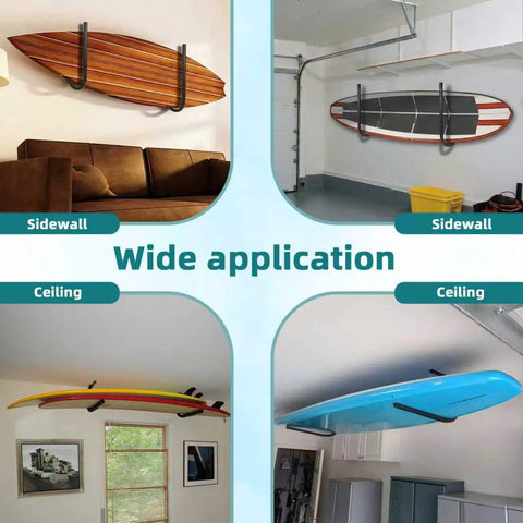 Heavy-Duty Paddleboard Storage Rack For Garage Walls And Ceiling Wall Mount And Kayak Rack Holds Stand Up Paddleboards Surfboards Longboards Up To 50 Lbs Easy Access Hang 1 To 3 Boards installed in various spaces