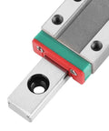 Close-up of MGN9C Linear Guide Rail 150mm Steel Linear Motion Rail with 2 Pro Grade Blocks for CNC Routers, showcasing metal finish and holes.