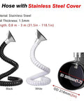 Heavy Duty Flexible Fume Extraction Arm With Precision Dust Removal Hood And Complete Hose Pipe Fitting Kit For Smooth Smoke And Dust Collection In Any Workshop 2 Inch 10 Foot White image showing black and white flexible hoses with stainless steel covers.