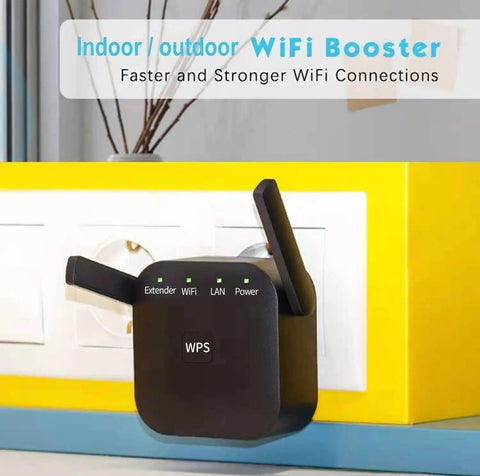 Black Speedy WiFi Extender Repeater And Booster For Home Use Covers Up To 10000 Sq Ft And Supports 80 Devices plug display