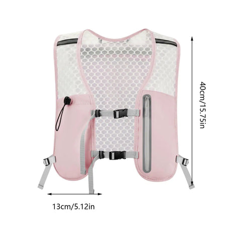 Ultra Lightweight Running Hydration Vest with Adjustable Straps, Pink, Mesh Back, Chest Pack, Non Slip for Women, Dimensions Shown