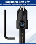 WORKPRO 5-pack countersink drill bits set, M2 HSS, 4-flute, adjustable with included hex key, front view