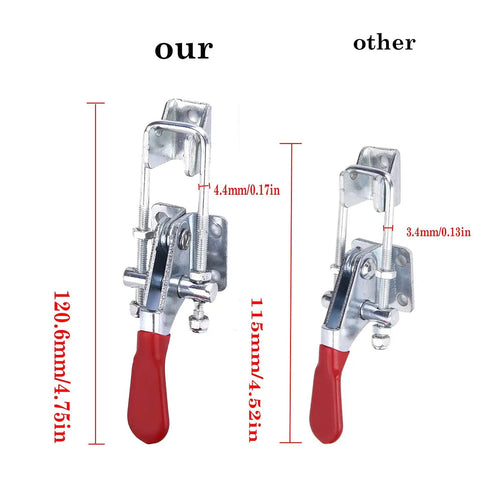 Comparison of U Bolt Toggle Latch Clamp 360 Lbs Holding Power Heavy Duty Adjustable Small Latch Hardware dimensions.
