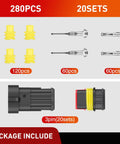Image showing parts of 3 Pin Waterproof Electrical Connector Set for Cars, Trucks, Motorcycles and Marine Boats, 20 Sets.