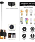 Matte Black Pendant Lights For Kitchen Island 7 Inch Adjustable Mini Glass Hanging Lights, bulb compatibility diagram