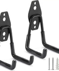 Beefy Heavy Duty Garage Hook Set 2 Pack Wall Mount Tool Hangers For Ladders Ropes Hose Garden Gear And Bulk Items Steel With Anti Rust Coating And Non Slip PVC, shown with screws and wall plugs