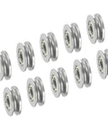 Slick As A Whistle V Groove Bearing 10 Pack Carbon Steel Guide Pulley with 3 mm inner bore, showing 10 pulleys in a row.