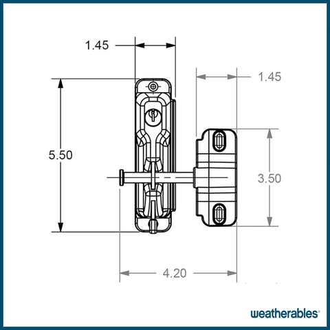 Technical drawing of Two Sided Key Lock Gate Latch for Metal Wood and Vinyl Fences, dimensions shown for easy install.