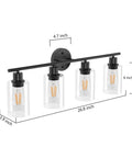 Matte Black 4 Light Vanity Light Over Mirror Dope Modern Sconce With UL Certified E26 Base dimensions
