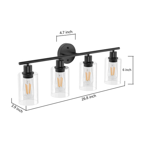 Matte Black 4 Light Vanity Light Over Mirror Dope Modern Sconce With UL Certified E26 Base dimensions