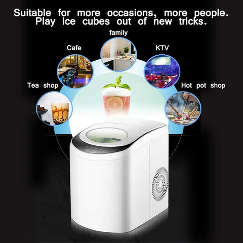 Countertop Ice Maker Machine Freezing Bullet Ice In Six Minutes Flat With One Touch Ease No Plumbing Required, compact white design for versatile use.
