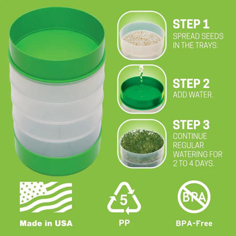 Deluxe Seed Sprouter With Four Growing Trays And Seed Packets For Indoor Sprouting Alfalfa Sprouts Fast No Soil Needed Water Flow System