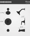 Dimensions of Single Handle Matte Black Shower Faucet Set With 5 Mode Multi Function Shower Head And Quick Connect Tub Spout