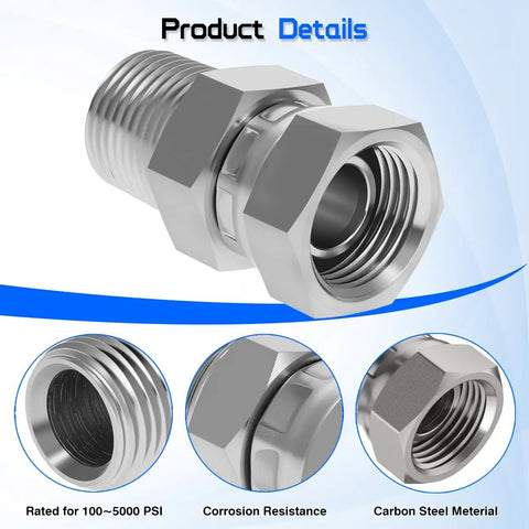 Hydraulic Swivel Adapter 3/8 NPTF Male To 3/8 NPSM Female Swivel Fitting 360 Degree Rotation For Ultimate Install Flexibility Heavy Duty Hydraulic Line Connector For Leak Free Performance, carbon steel