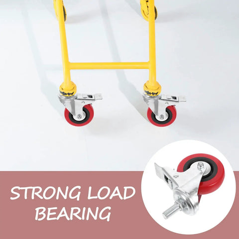 Four Piece 3 Inch Stainless Steel Swivel Caster Wheels With Twin Locking Brakes for heavy duty trolleys with strong red wheels.